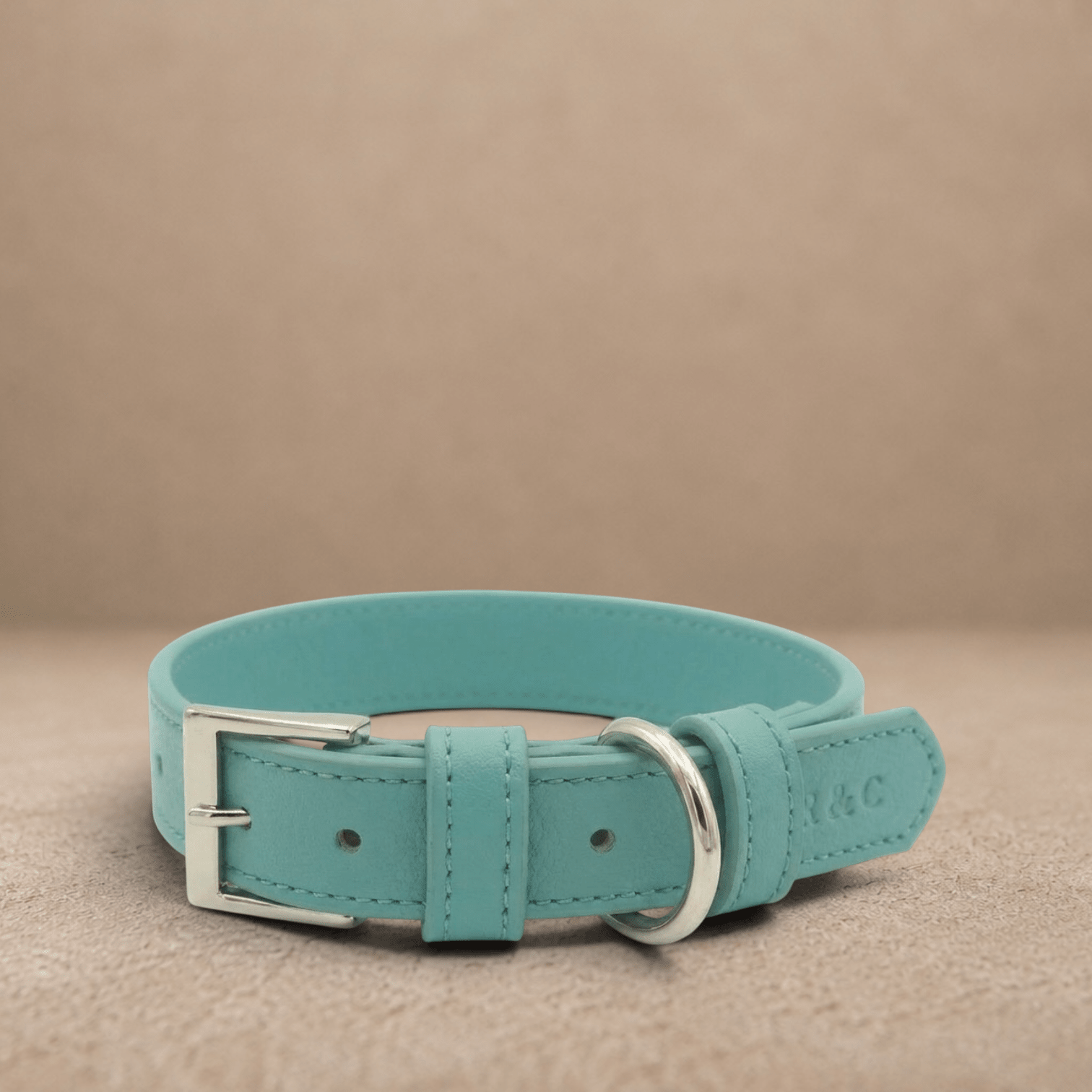 Duck Egg Blue Leather Dog Collar