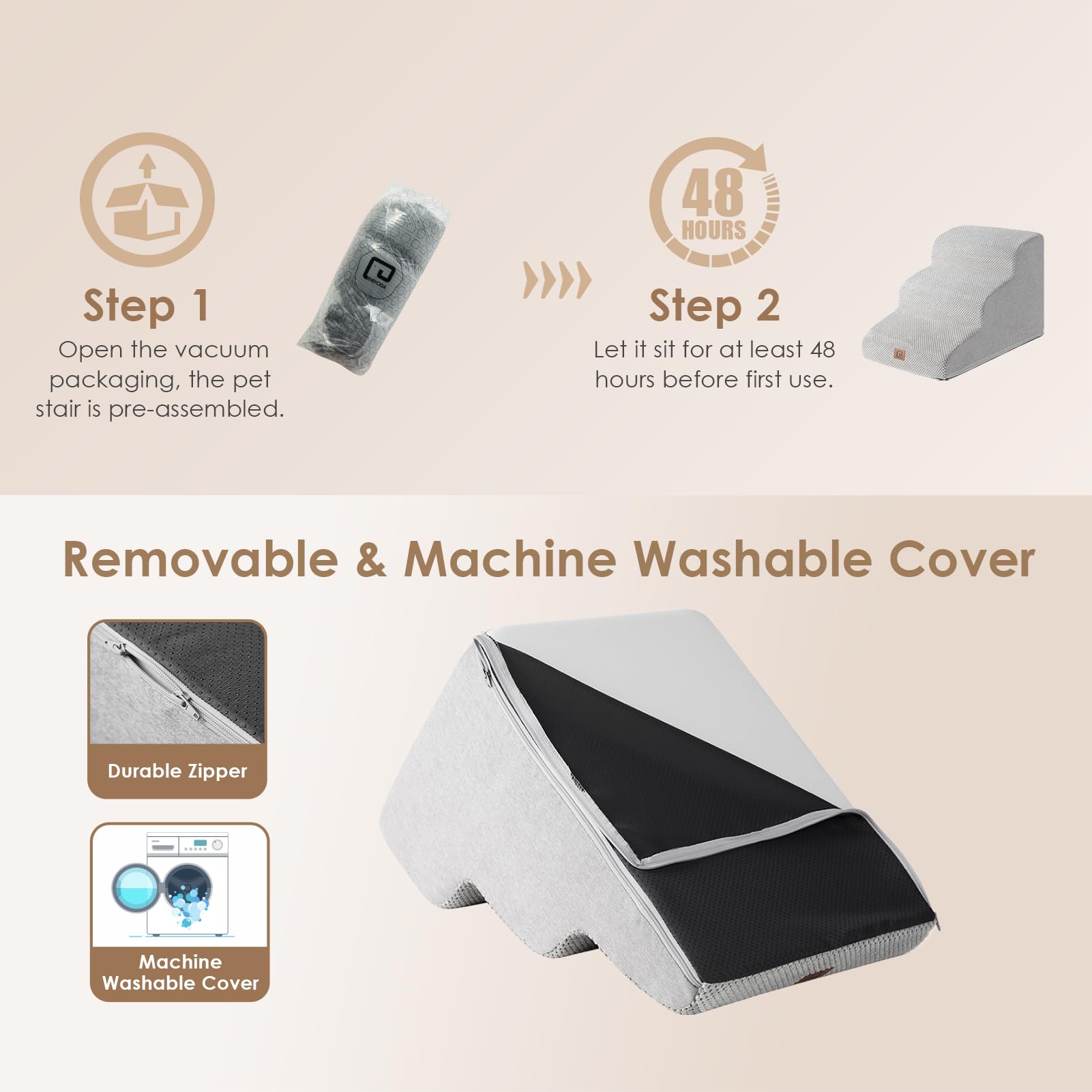 EHEYCIGA Curved 3 - Step Dog Stairs for Small Dogs – Non - Slip Indoor Pet Steps