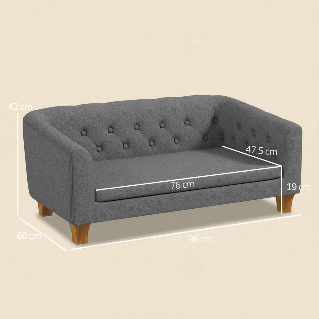 Elevated Dog Sofa Bed - Premium Quality Couch for Small, Medium Dogs - Soft Cushion - Grey