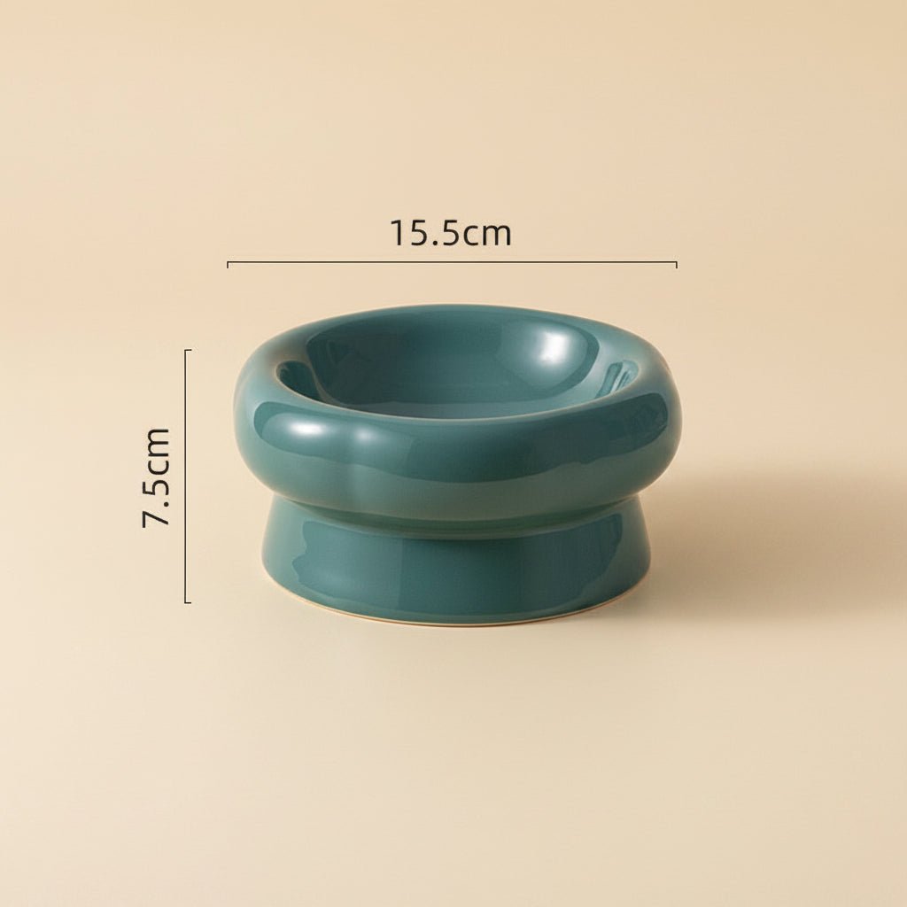Flower Ceramic Pet Bowl – Deep Green (Low Profile)