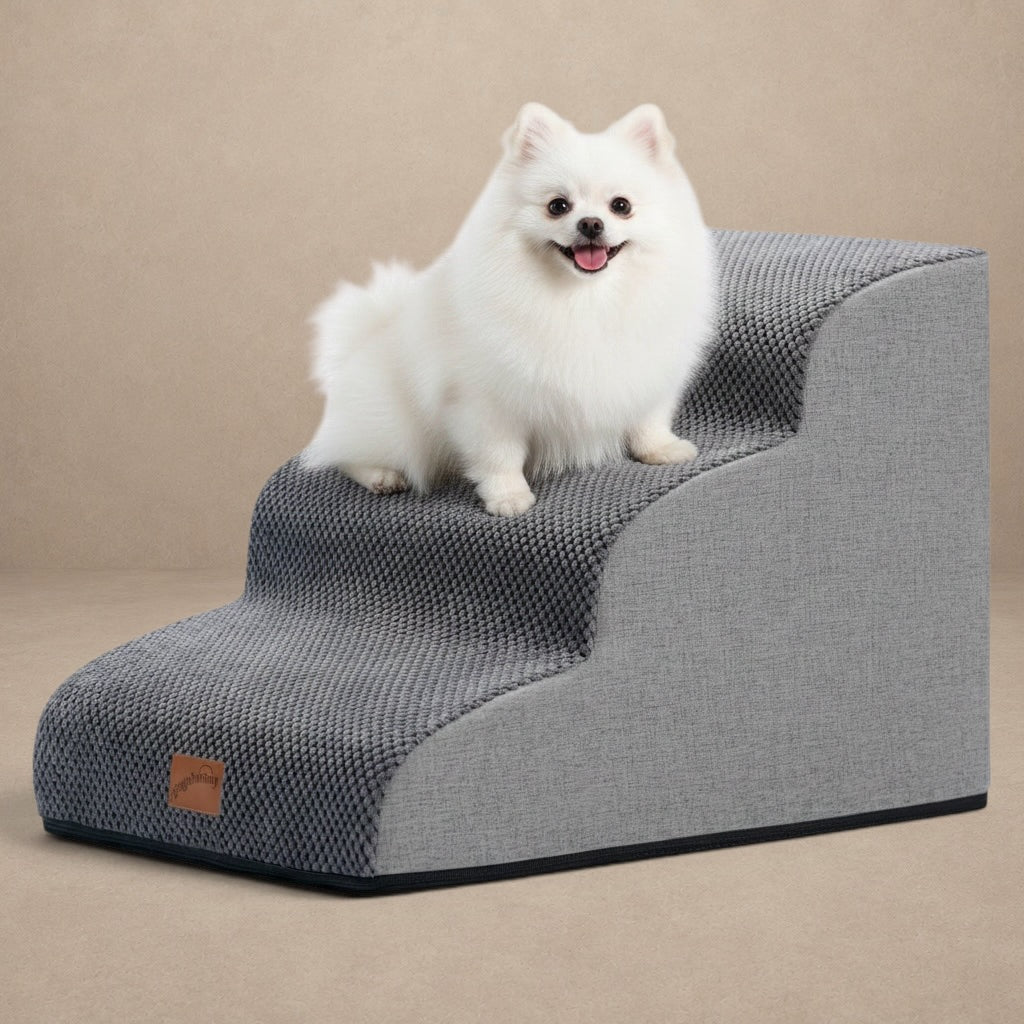 Gogobunny Ramp Cat Dog Stairs Grey – 3 - Step Bed Access, Durable Waterproof Cover