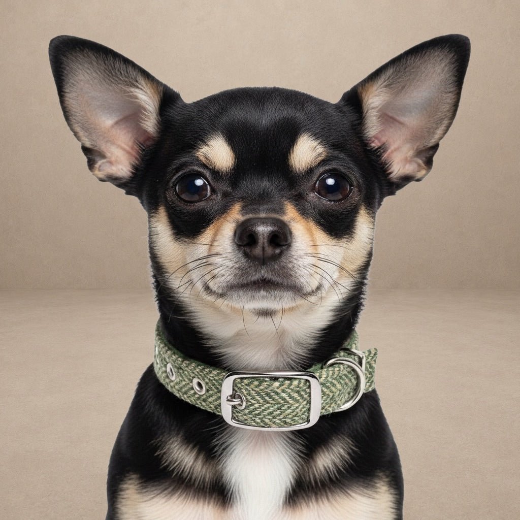 Green Herringbone - Buckle Fastening Luxury Harris Tweed Dog Collar