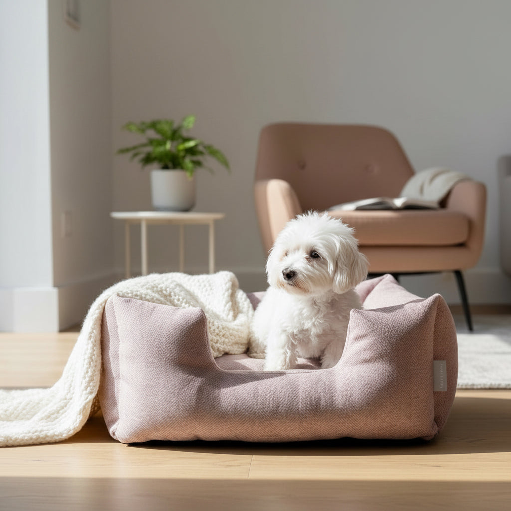 Handcrafted Luxury Dog/cat bed in Herringbone Fabrics - The Classic Collection