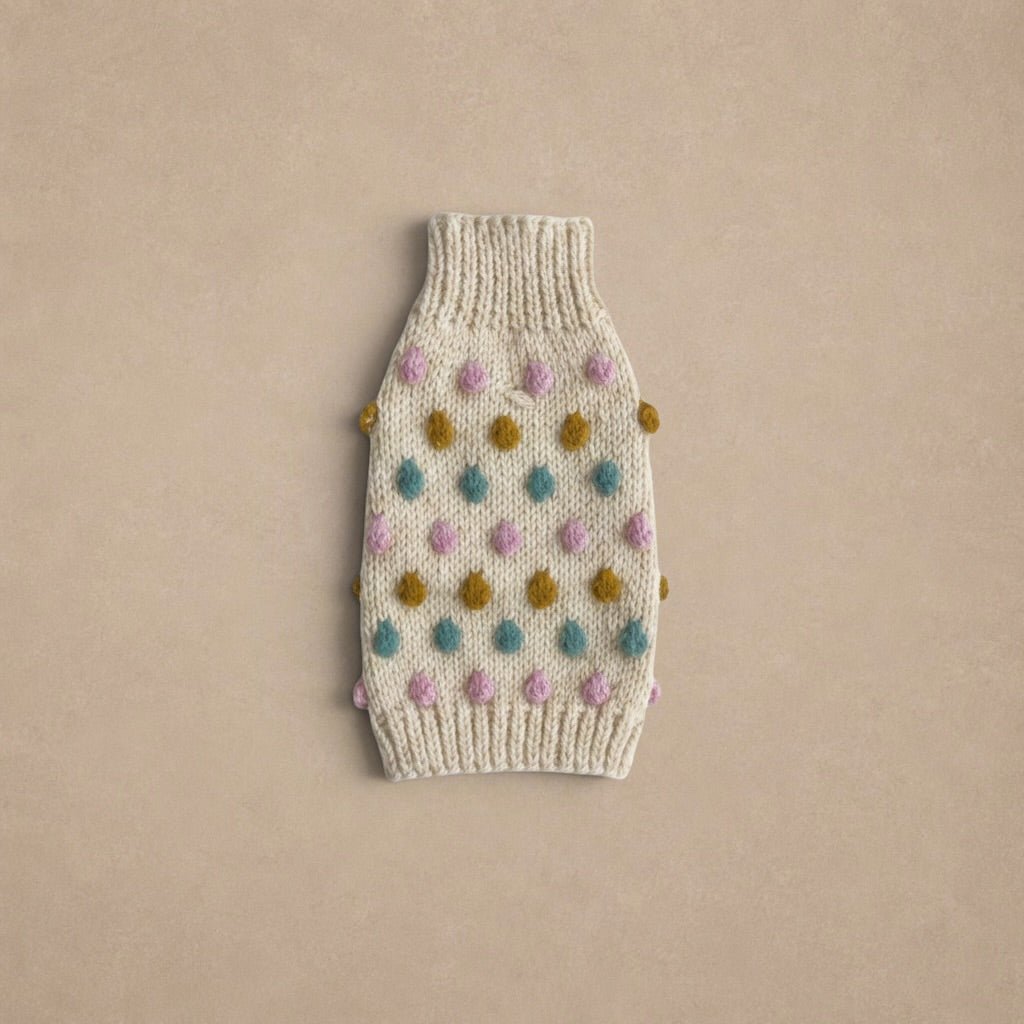 Handknitted Bobble Dog Jumper in Cream