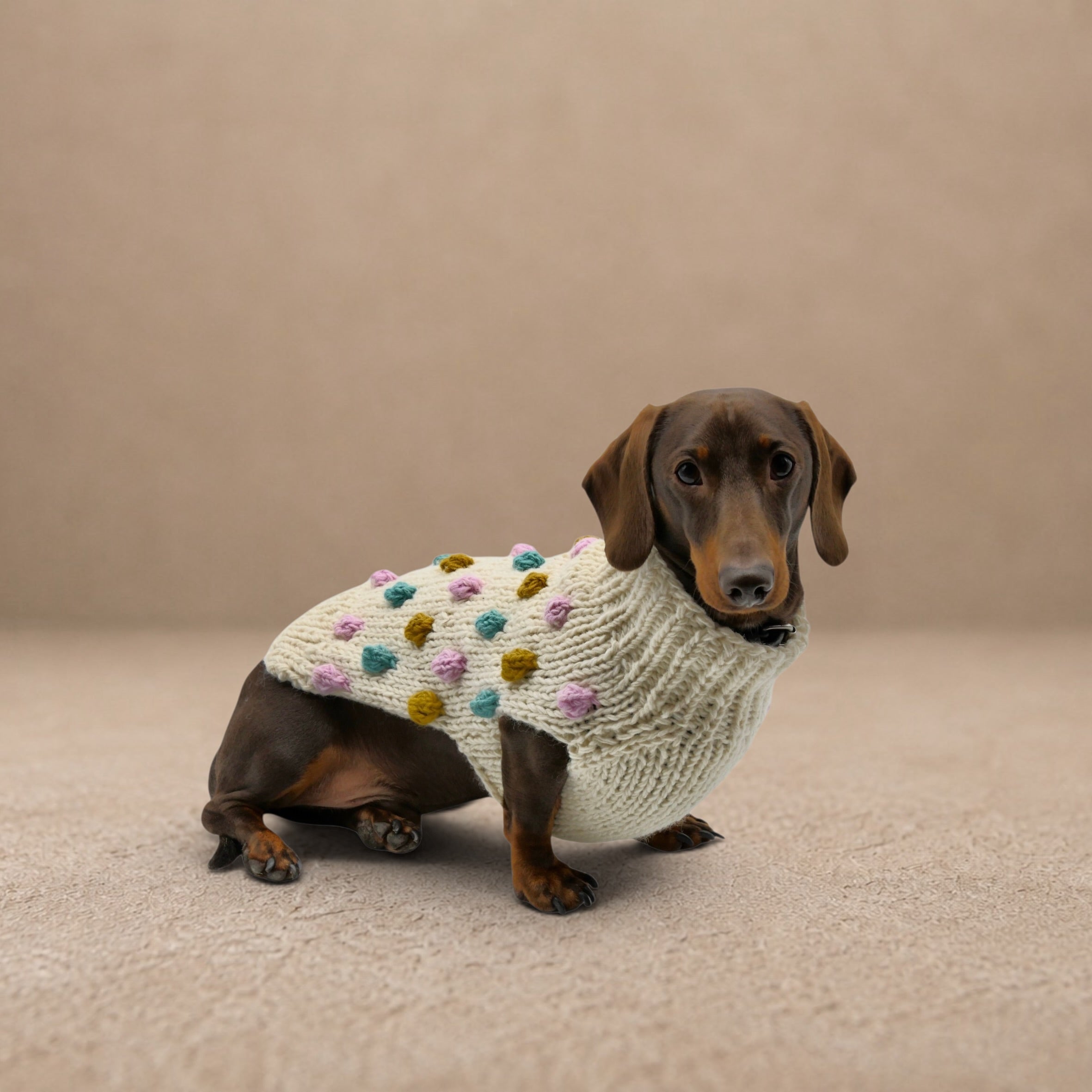 Handknitted Bobble Dog Jumper in Cream