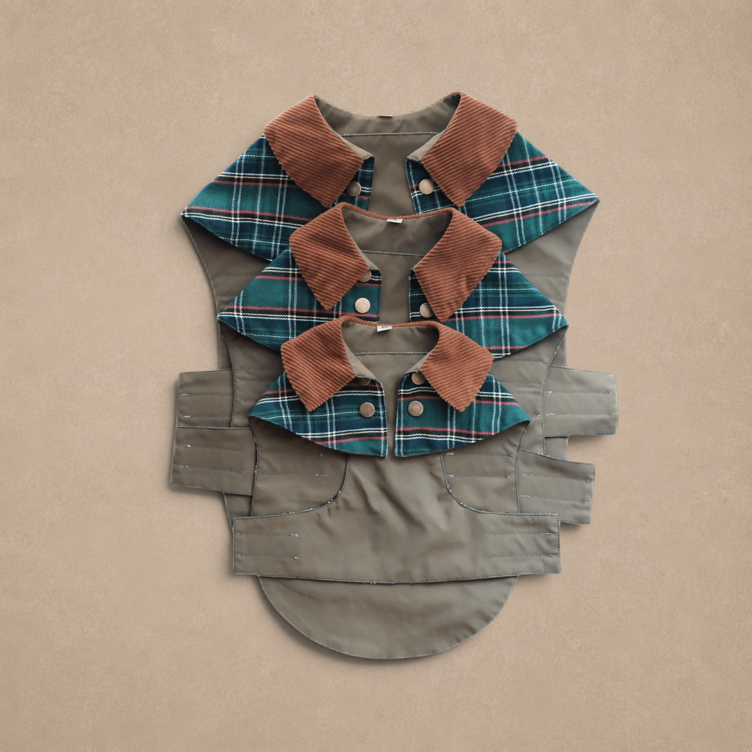 Handmade British Heritage Dog Coat — Olive Tartan Light Coat