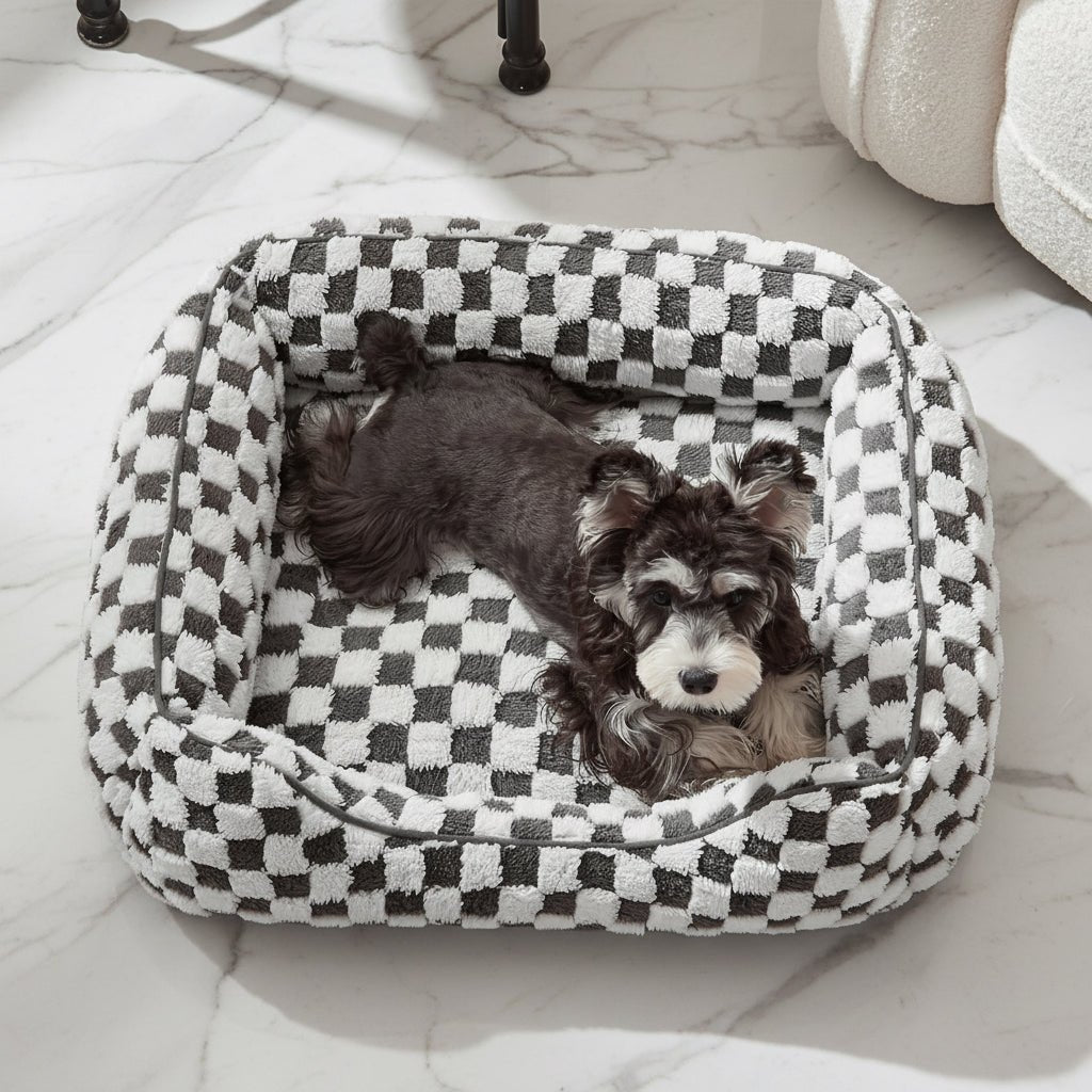 JOEJOY Rectangle Orthopedic Dog Bed for Small & Medium Dogs - 25x21x8 in, Plush Jacquard Grey