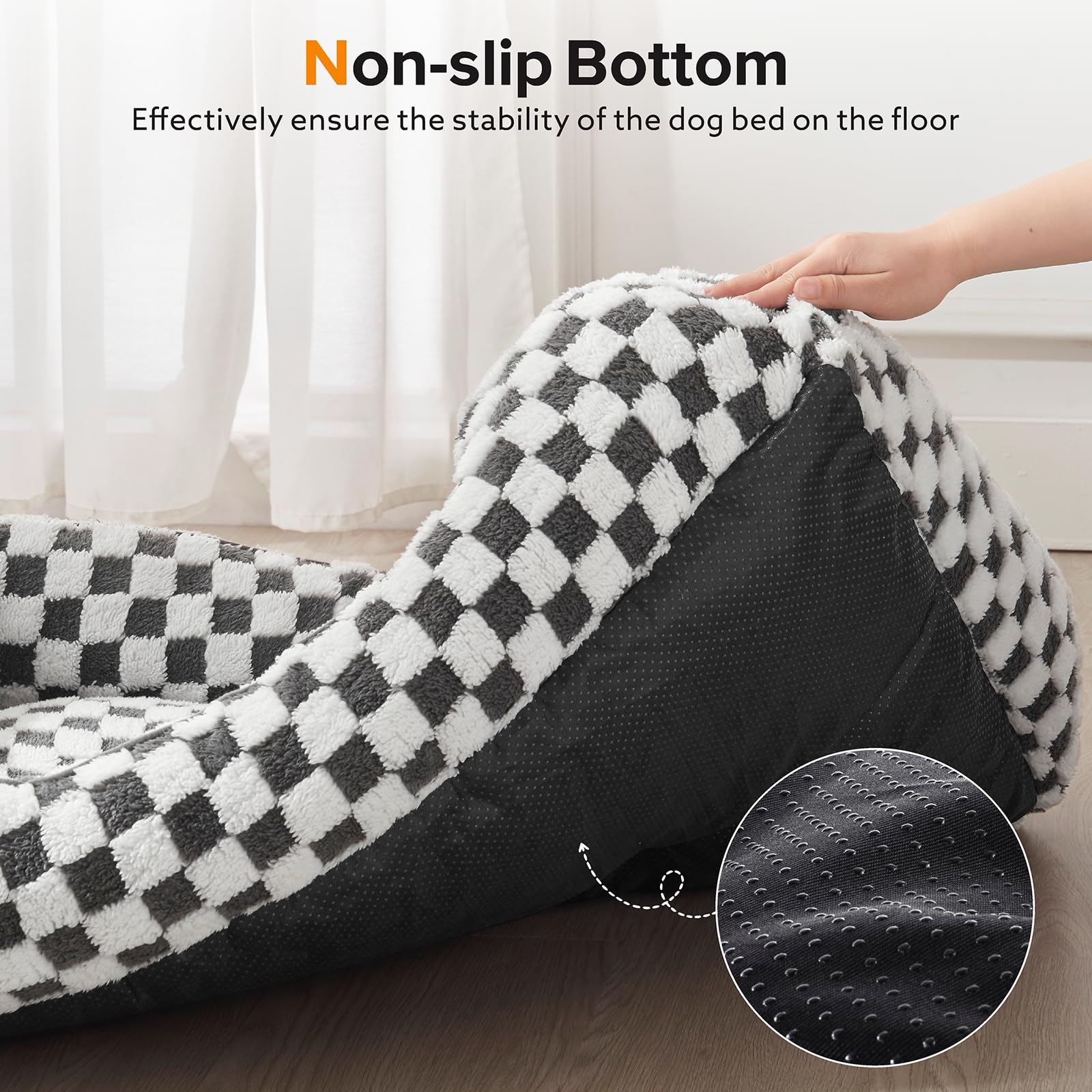 JOEJOY Rectangle Orthopedic Dog Bed for Small & Medium Dogs - 25x21x8 in, Plush Jacquard Grey