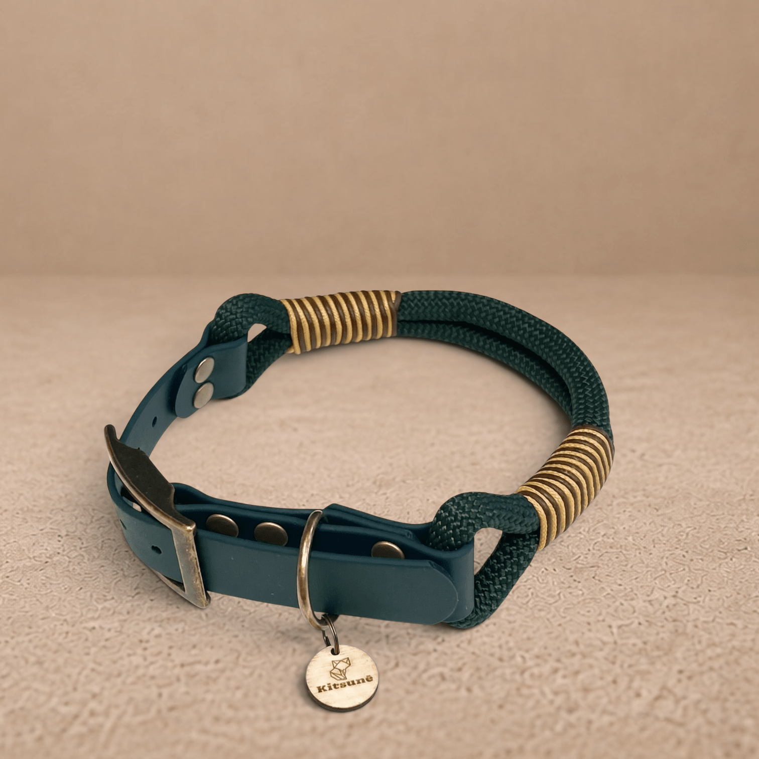 Kitsuné Dark Green Paracord & Biothane Dog Collar