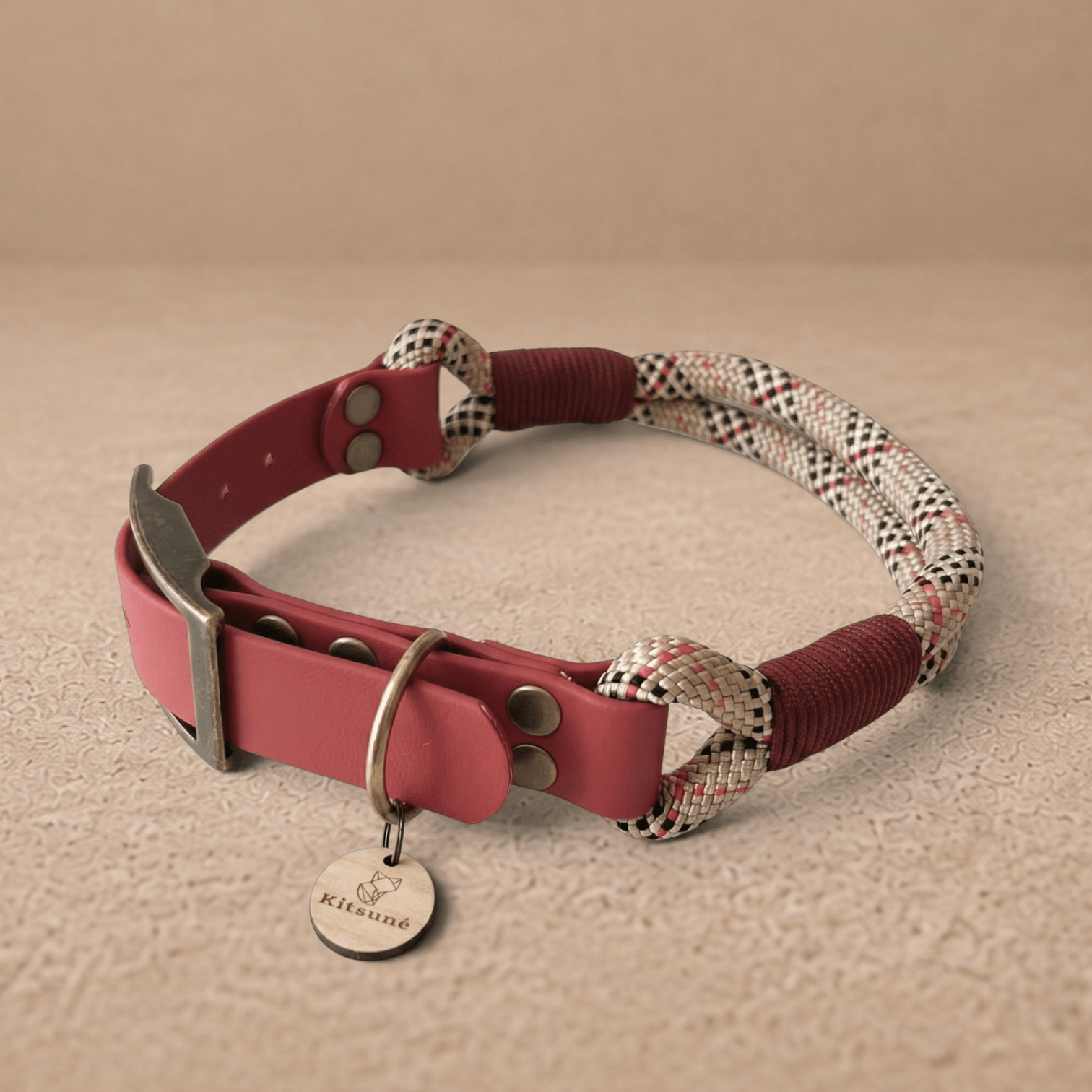 Kitsuné Tartan Red Paracord & Biothane Dog Collar