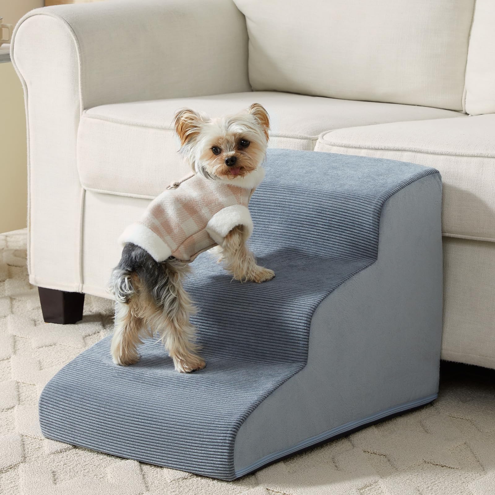 LEXTRO Dog Stairs for Small Dogs — 3 - Step Bed & Couch Ramp with Foam Support & Non - Slip Bottom (15.7 in)