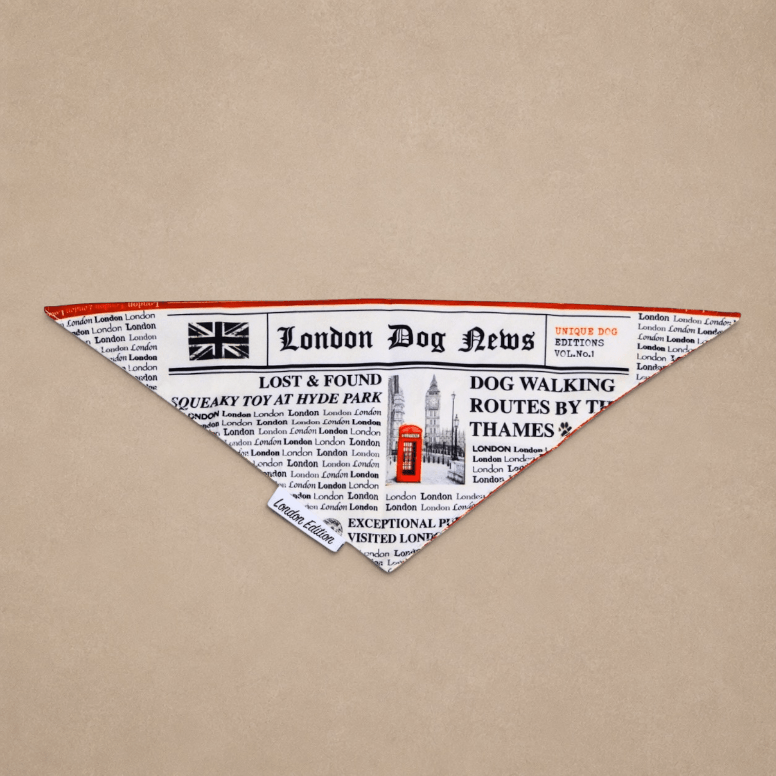 London Dog News Bandana – Vintage Newspaper Style Dog Scarf