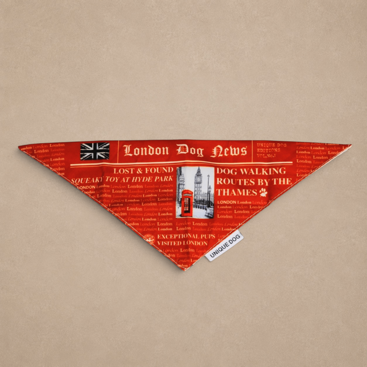 London Dog News Bandana – Vintage Newspaper Style Dog Scarf