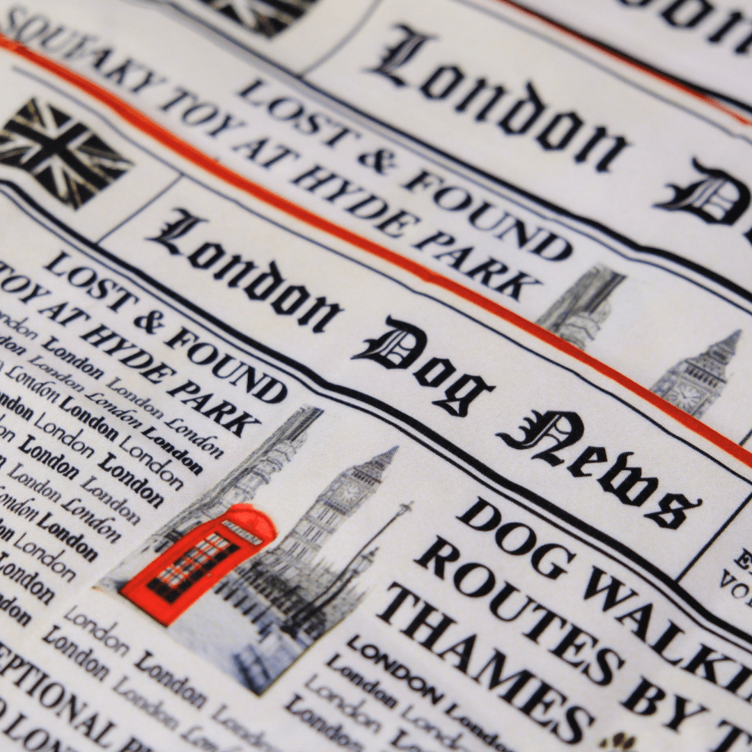 London Dog News Bandana – Vintage Newspaper Style Dog Scarf