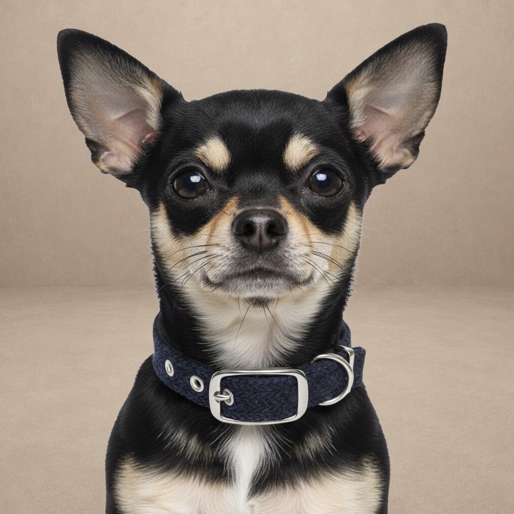 Midnight Blue Herringbone - Buckle Fastening Luxury Harris Tweed Dog Collar