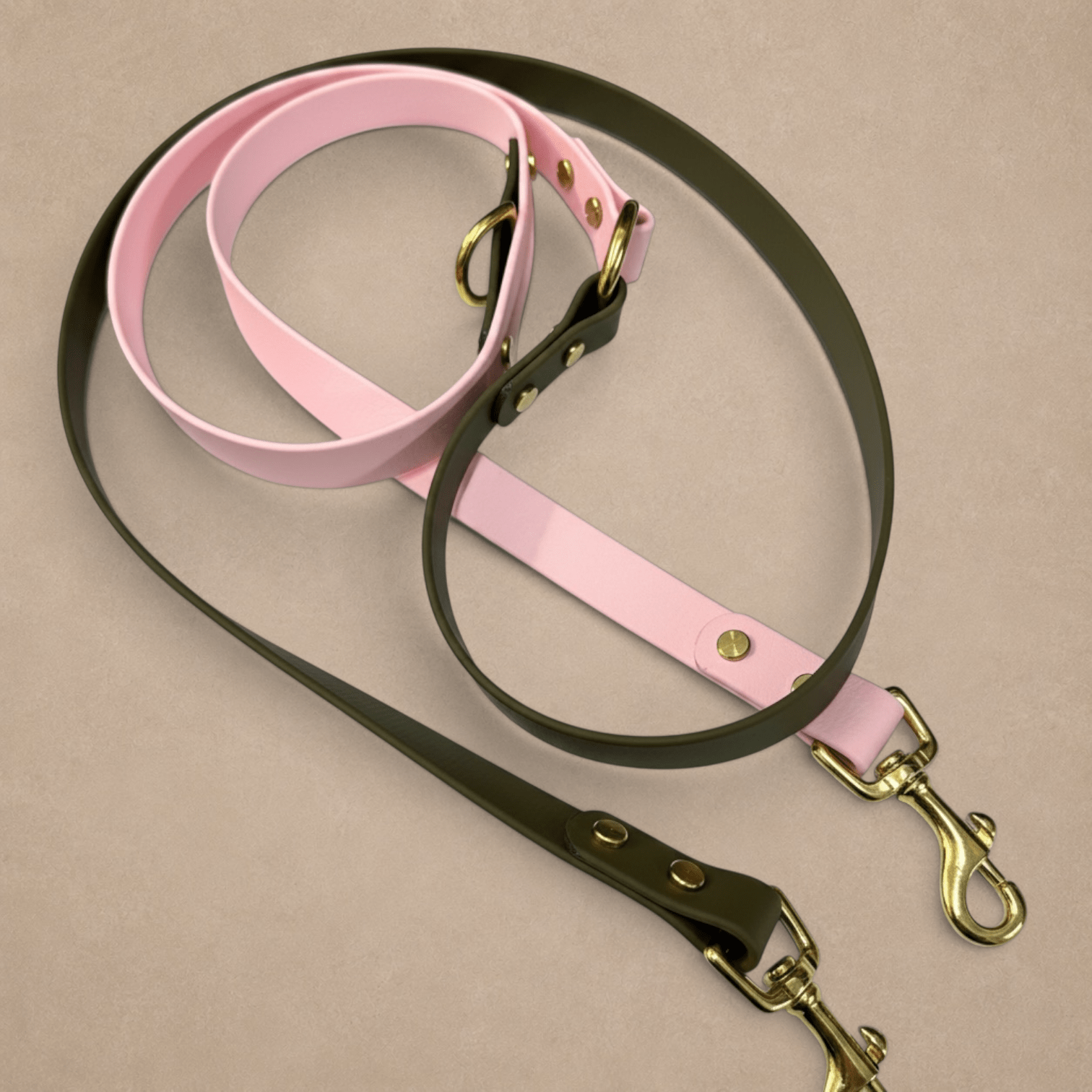 Petra Multiway Dog Lead in Olive & Pastel Pink