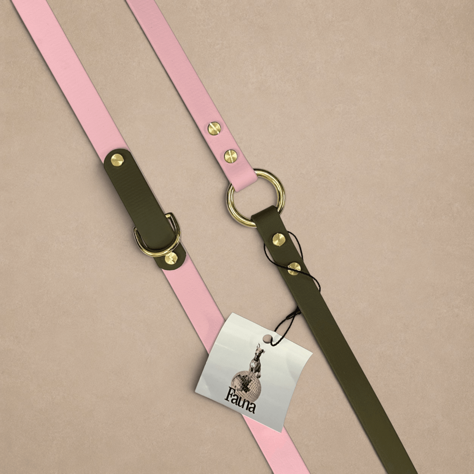 Petra Multiway Dog Lead in Olive & Pastel Pink