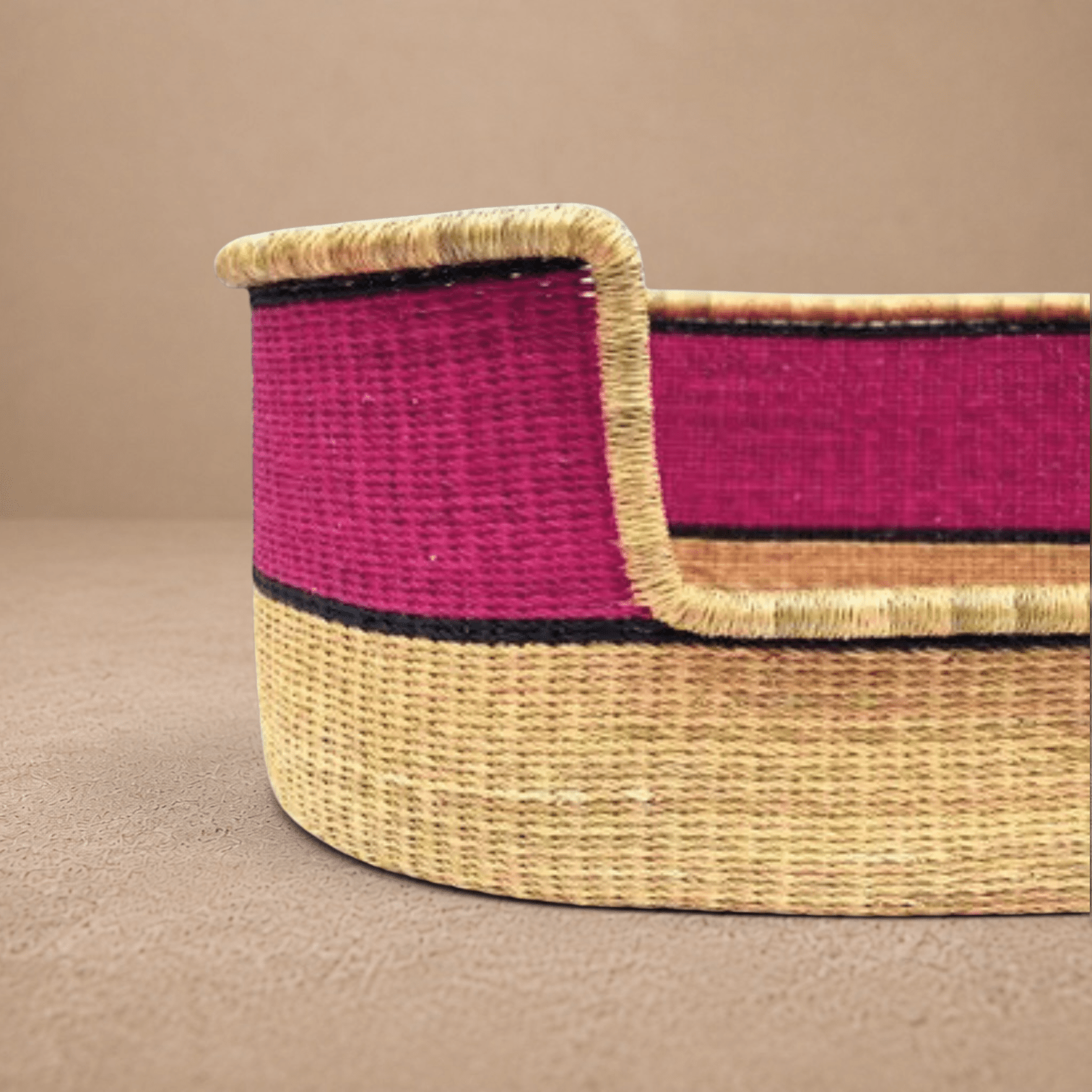 Pink, Natural Brown Woven Dog Pet Basket