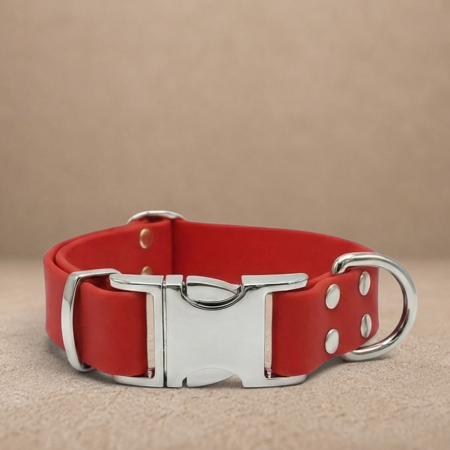 Red Waterproof Biothane Metal Clasp Dog Collar
