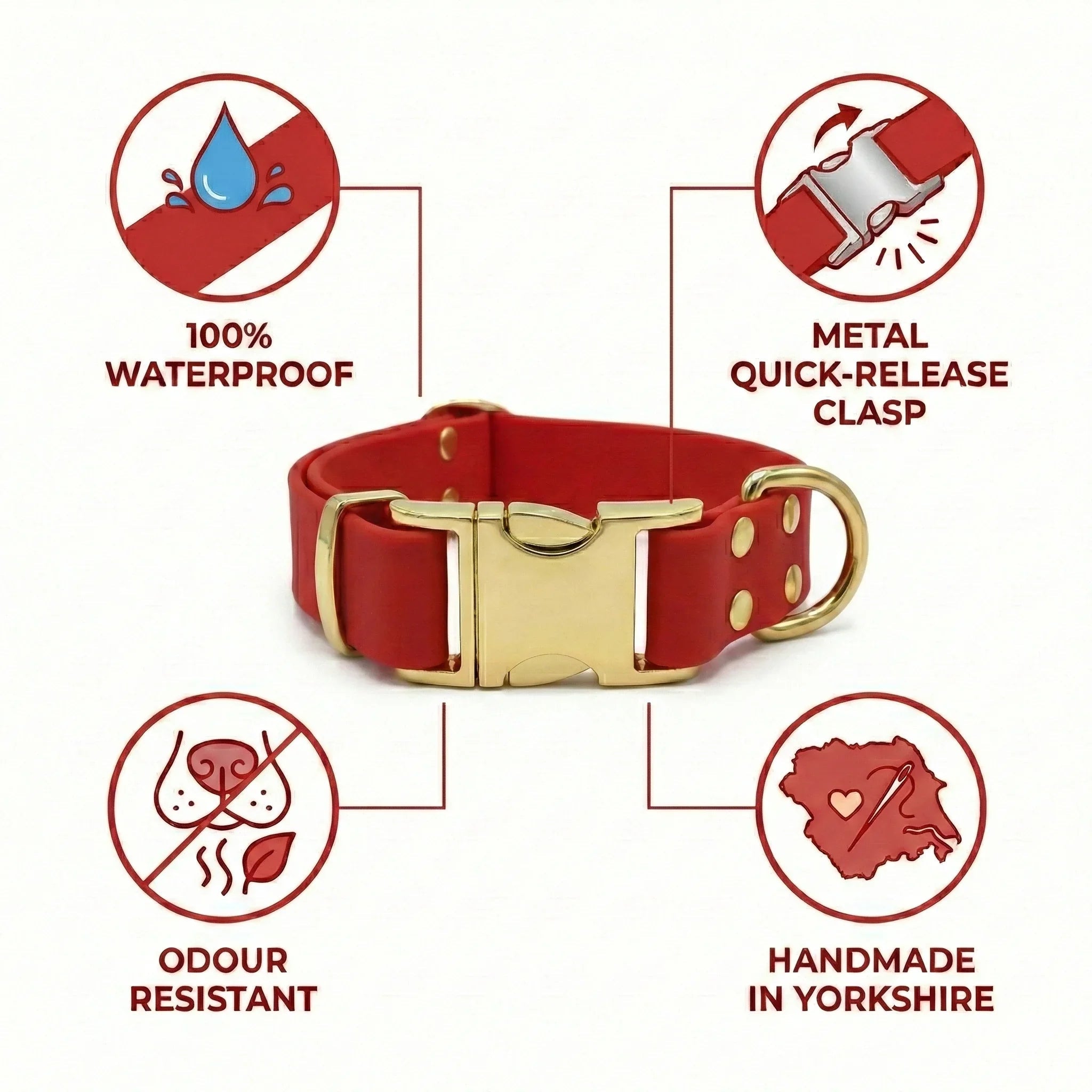 Red Waterproof Biothane Metal Clasp Dog Collar