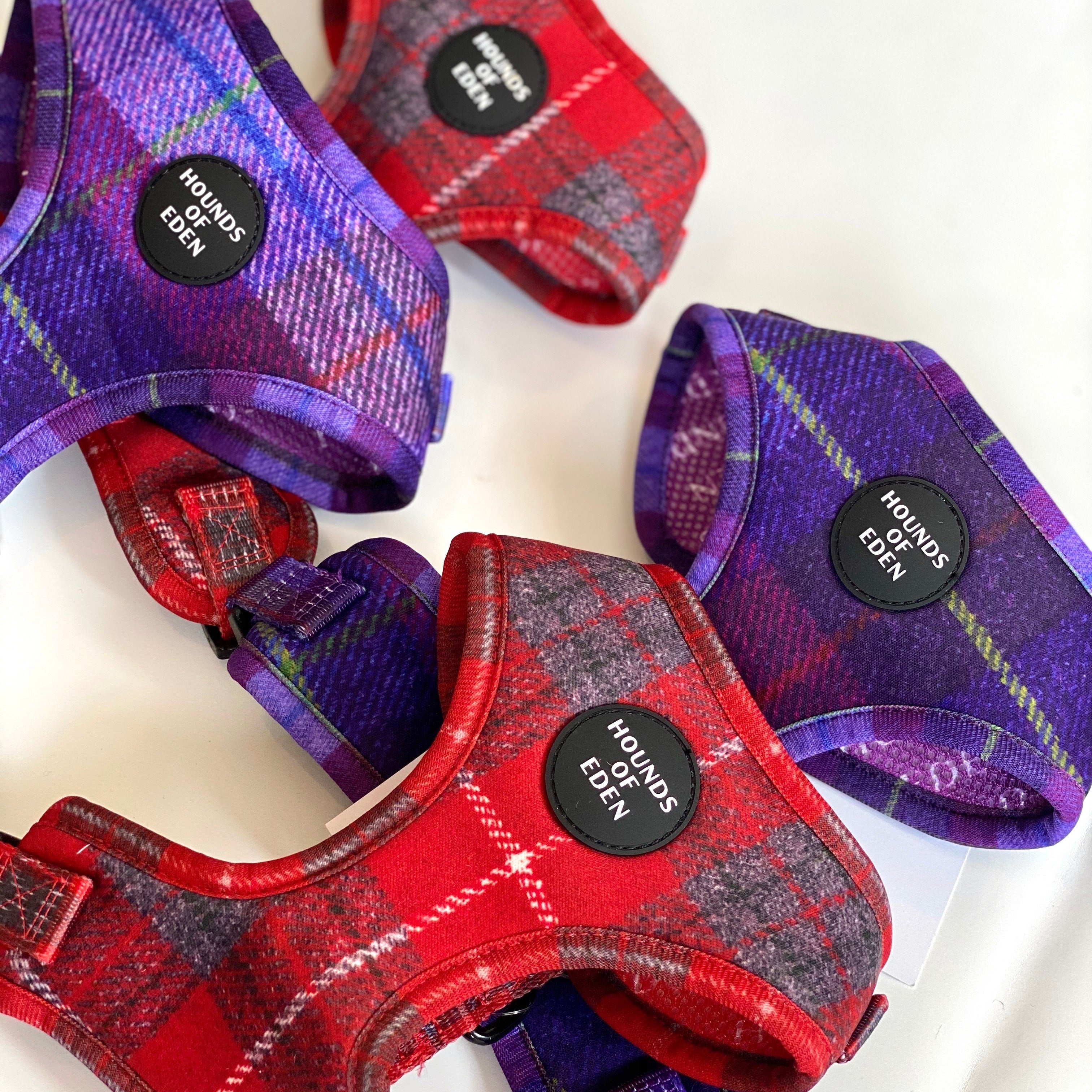 'Sammi' - Red & Grey Check Dog Harness
