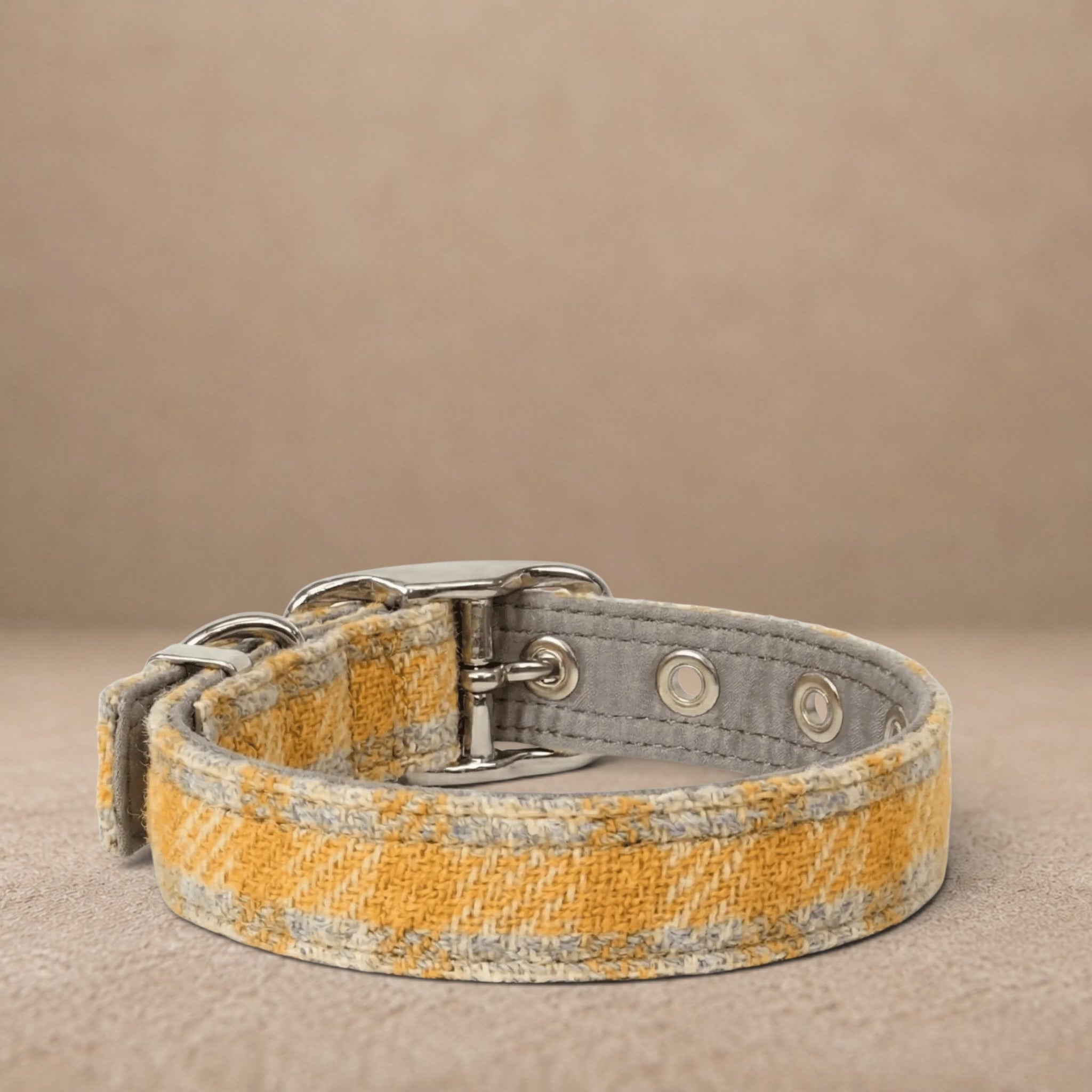 Sunflower Check - Buckle Fastening Luxury Harris Tweed Dog Collar
