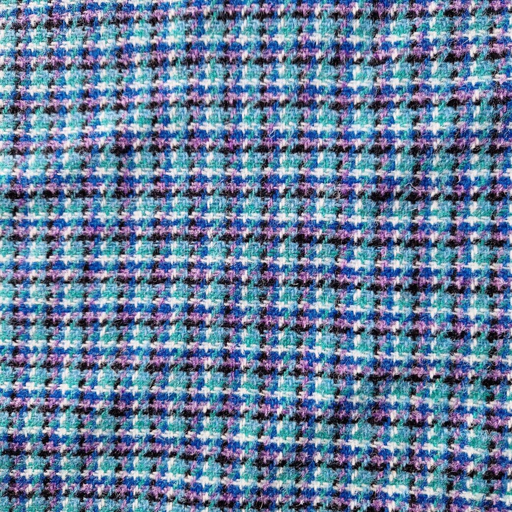 Teal, Lilac & Black Check - Buckle Fastening Luxury Harris Tweed Dog Collar