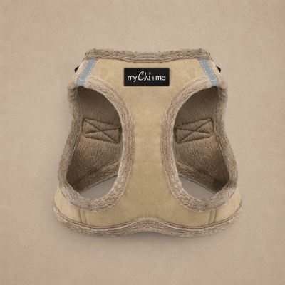 Tiny Trails Step In Soft Touch Suede Effect Faux Fur Lined Puppy and Small Dog Harness Caramel